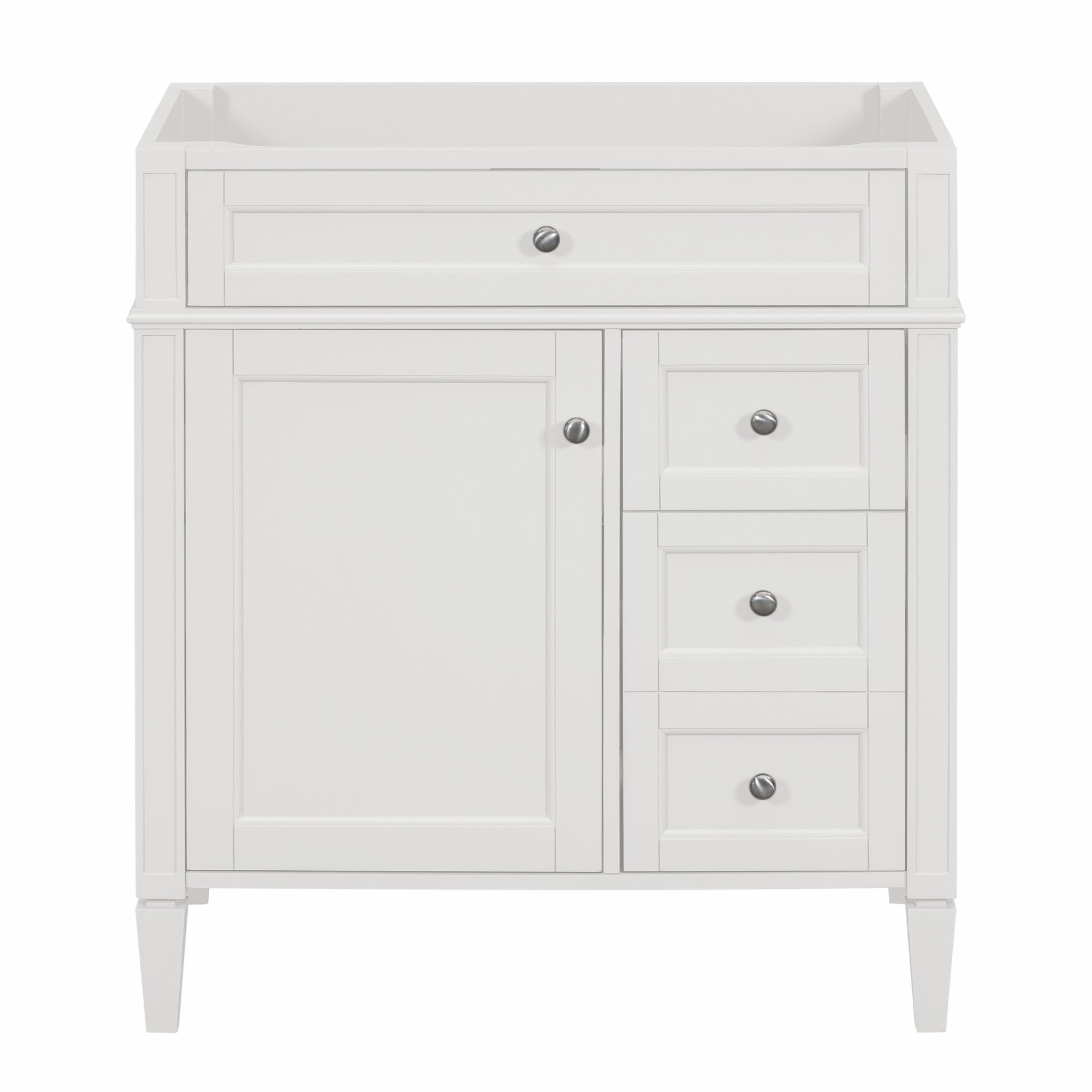VanityFus 29.3-in White Bathroom Vanity Undermount 1 Soft Close Door 3 Drawers without Top Adjustable Shelves